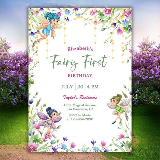 Magic Fairy First Girl 1st Birthday Party Inbjudningar (Skapare uppladdad)