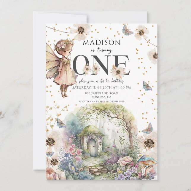 Magic Fairy Garden 1:a födelsedagen Inbjudningar (Framsida)