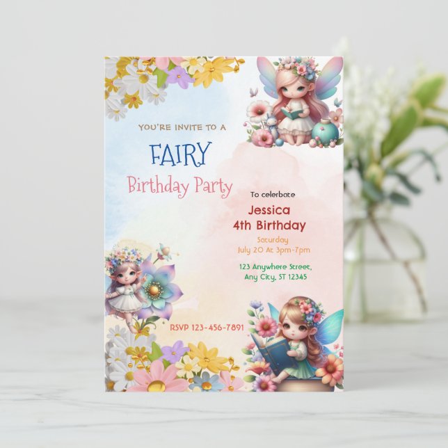 Magic Fairy Garden: Annandad födelsedagsinbjudan Inbjudningar (Stående Fram)