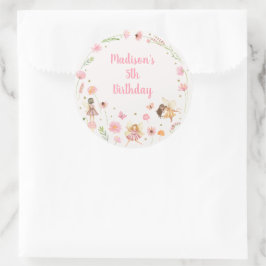 Magic Fairy Garden Blommigt Birthday Runt Klistermärke