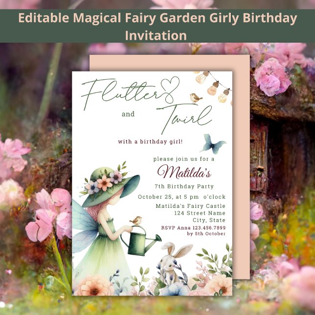 Magic Fairy Garden Watercolor Girl Birthday Inbjudningar (Skapare uppladdad)
