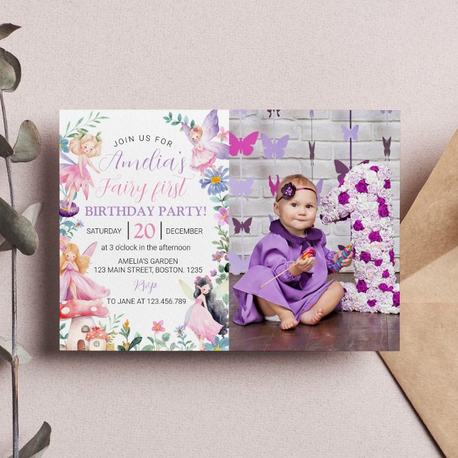 Magic Fairy Girl 1:a födelsedagsinbjudan Inbjudningar (Skapare uppladdad)