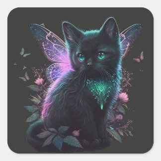 Magic Fairy Kitten Fyrkantigt Klistermärke