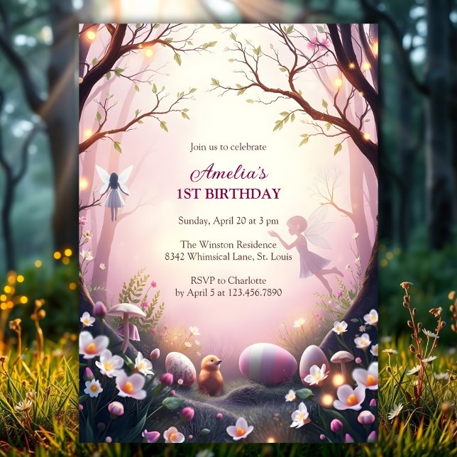 Magic Fairy Påskägg Hunt Födelsedagsfest Inbjudningar (Magical Fairy Easter Egg Hunt Birthday Party Invitation)