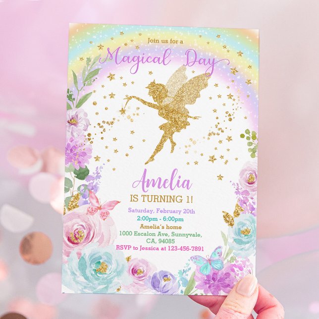 Magic Fairy Rainbow Blommigt Birthday-inbjudan Inbjudningar (Skapare uppladdad)