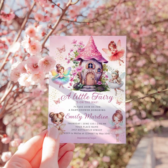 Magic Fairy Rosa  Blommigt Garden Baby Shower Inbjudningar (Skapare uppladdad)