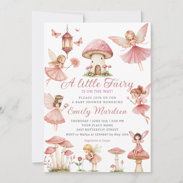 Magic Fairy Rosa  Blommigt Garden Baby Shower Inbjudningar (Framsida)