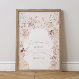 Magic Fairy Rosa Blommigt Girls Birthday Välkommen Poster