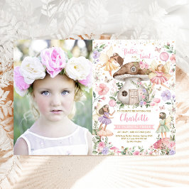 Magic Fairy Rosa Lila Blommigt Birthday Photo Inbjudningar