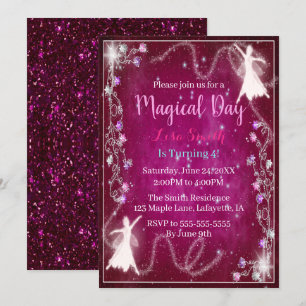 Magic Fairy Rosa Starry Night Födelsedagsfest Inbjudningar