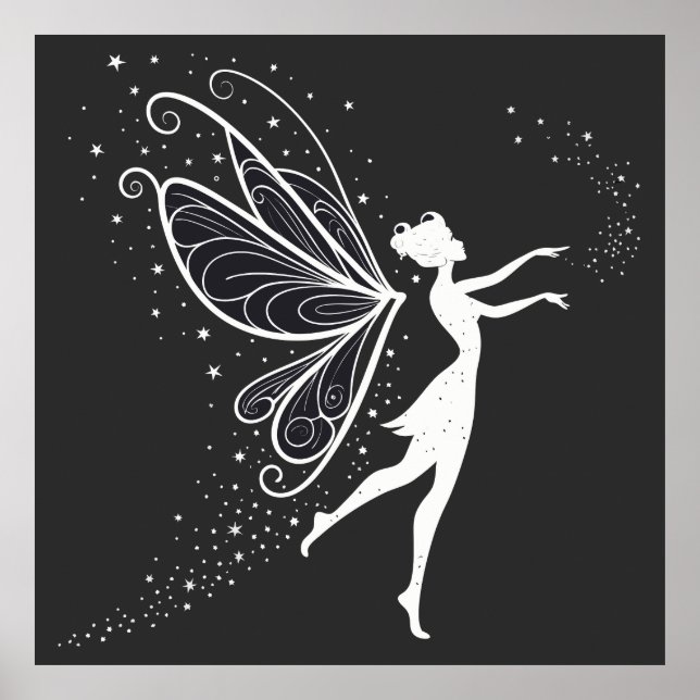Magic Fairy Silhouette med Vingar och Stars Poster (Framsidan)