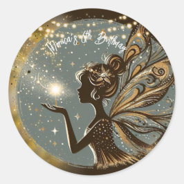 Magic Fairy silhouette nattetid barns födelsedag Runt Klistermärke
