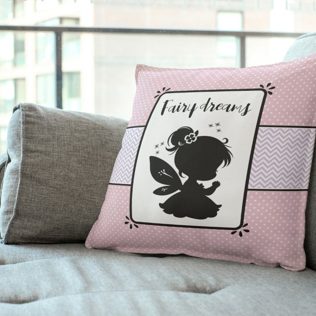 Magic Fairy Silhouette: Rosa Polka Dot Delight Kudde (Magical Fairy Silhouette: Pink Polka Dot Delight Throw Pillow)