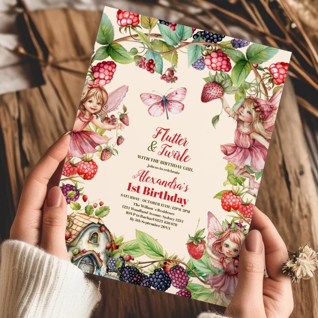 Magic Fairy Strawberry Garden Pixie 1:a födelsedag Inbjudningar (Skapare uppladdad)