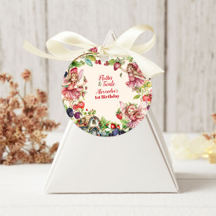 Magic Fairy Strawberry Garden Pixie 1:a födelsedag Runt Klistermärke