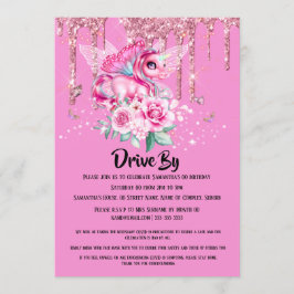 Magic Fairy Unicorn butterfly glitter rosa ros Inbjudningar