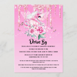 Magic Fairy Unicorn butterfly vingar glitter ro Inbjudningar