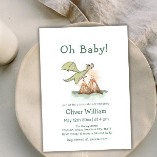 Magic Fairytale Dragon Mountain Baby Shower Inbjudningar