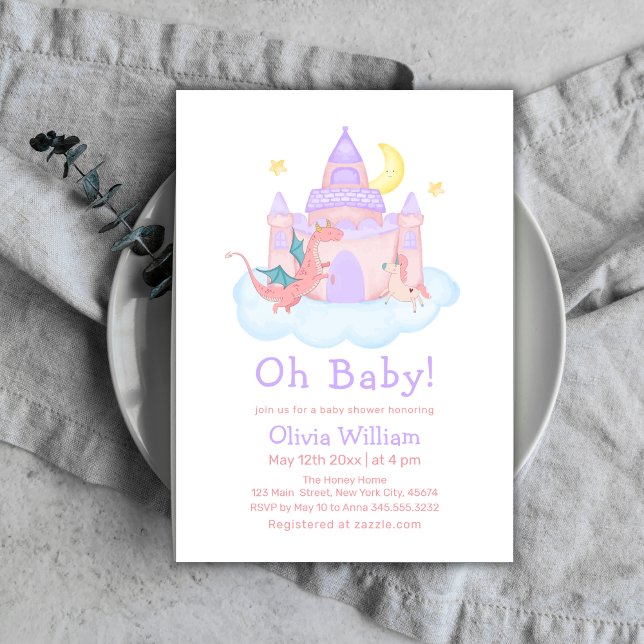 Magic Fairytale Dragon Unicorn Baby Shower Inbjudningar (Magic Fairytale Dragon Unicorn Baby Shower Invitation)