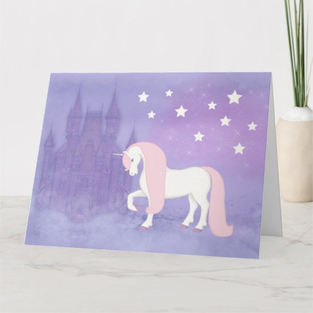 Magic Fairytale Unicorn Castle Stars Birthday Kort (Framsida)