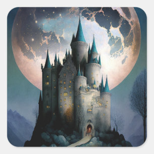 Magic Fantasy Castle Full Moon Fyrkantigt Klistermärke