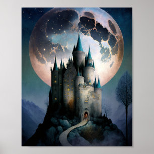 Magic Fantasy Castle Full Moon Poster