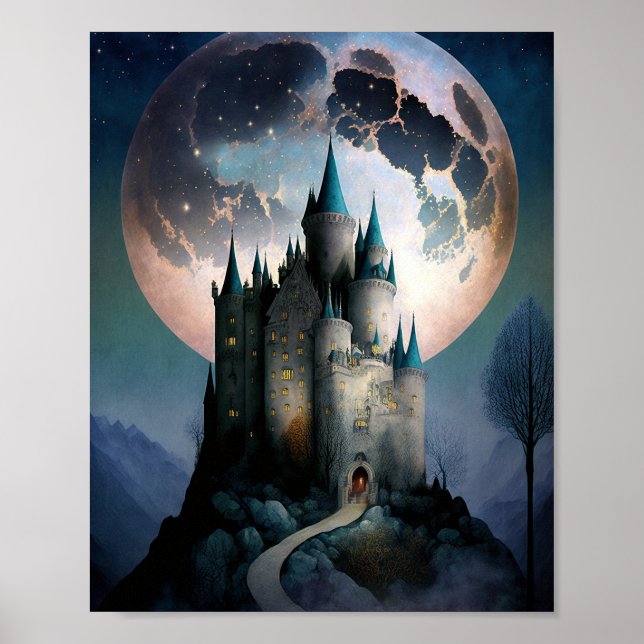 Magic Fantasy Castle Full Moon Poster (Framsidan)