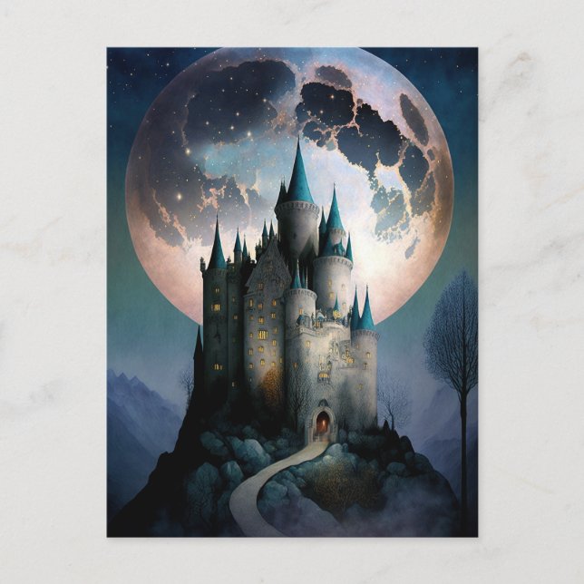 Magic Fantasy Castle Full Moon Vykort (Framsida)
