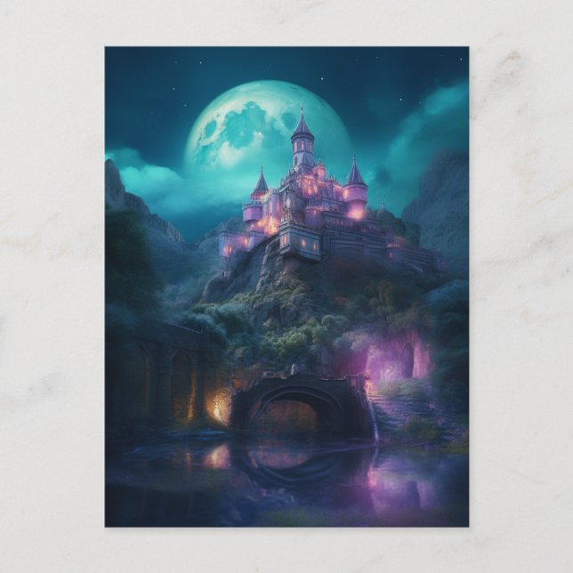 Magic Fantasy Castle Full Moon-vykort Vykort (Framsida)