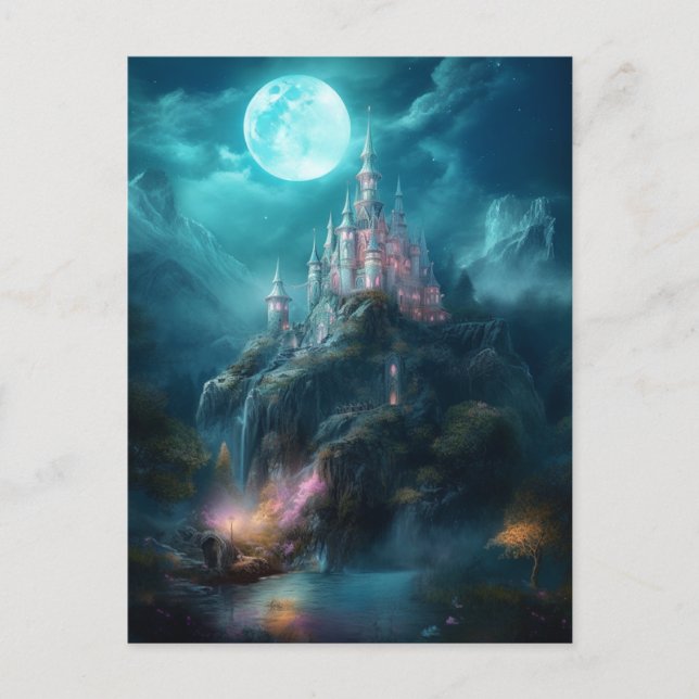 Magic Fantasy Castle Full Moon-vykort Vykort (Framsida)