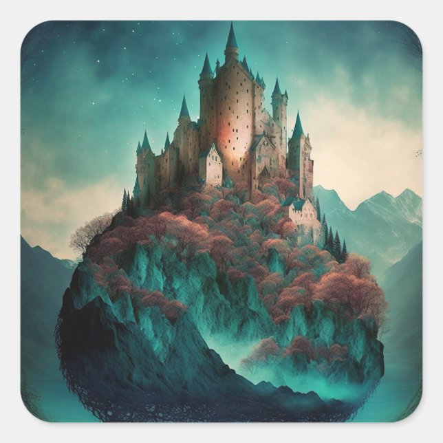 Magic Fantasy Castle Fyrkantigt Klistermärke (Framsida)