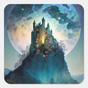 Magic Fantasy Castle Square-etikett Fyrkantigt Klistermärke