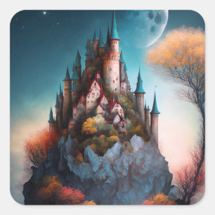 Magic Fantasy Castle Square-etikett Fyrkantigt Klistermärke