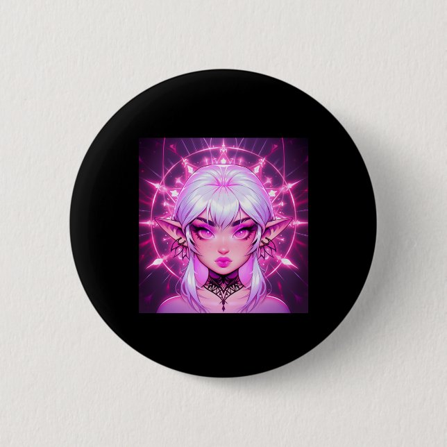 Magic Fantasy Elf Anime Girl Sticker Knapp (Framsida)