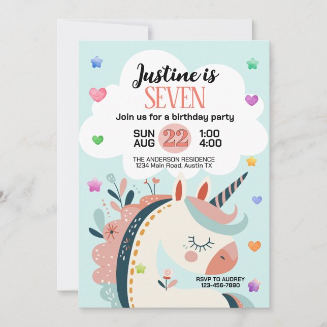 Magic Fantasy Unicorn Födelsedagsfest Inbjudningar (Framsida)