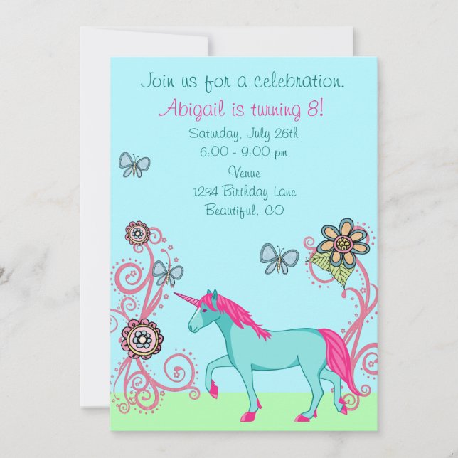 Magic Fantasy Unicorn Girl's Birthday bjudande Inbjudningar (Framsida)