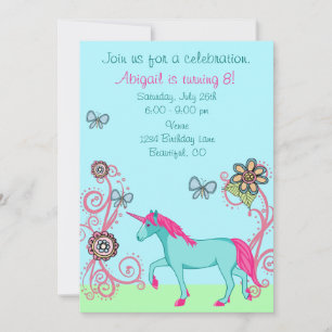 Magic Fantasy Unicorn Girl's Birthday bjudande Inbjudningar