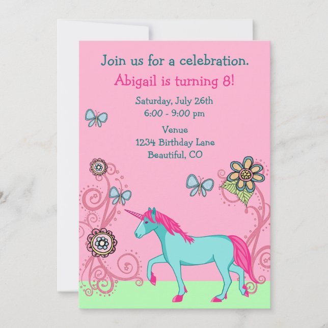 Magic Fantasy Unicorn Girl's Birthday bjudande Inbjudningar (Framsida)