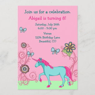 Magic Fantasy Unicorn Girl's Birthday bjudande Inbjudningar