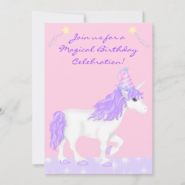 Magic Fantasy Unicorn Girl's Birthday bjudande Inbjudningar (Framsida)