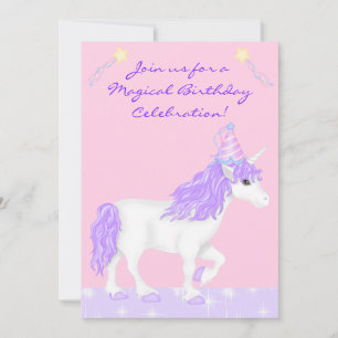 Magic Fantasy Unicorn Girl's Birthday bjudande Inbjudningar