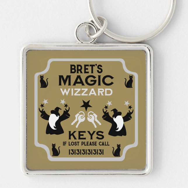 Magic Fantasy Wizard Gift Fyrkantig Silverfärgad Nyckelring (Framsidan)