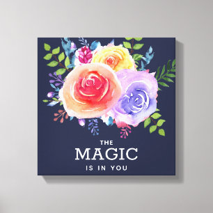 Magic finns i Blommigten Quote Watercolor Design Canvastryck