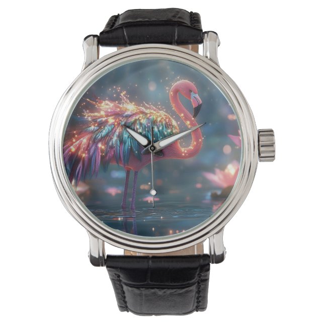 Magic Flamingo Fantasy Art med färglöst ludd Armbandsur (Framsida)