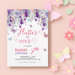 Magic Flutter on Over Blommigt Butterfly Birthday Inbjudningar