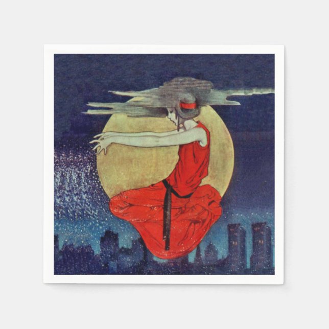 Magic Flytande Woman Måne Night Himlar Witch Pappersservett (Framsidan)