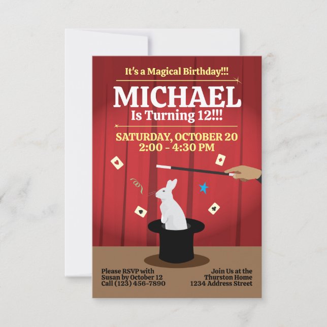 Magic Födelsedagsfest inbjudan - Top hat & Bunny (Framsida)