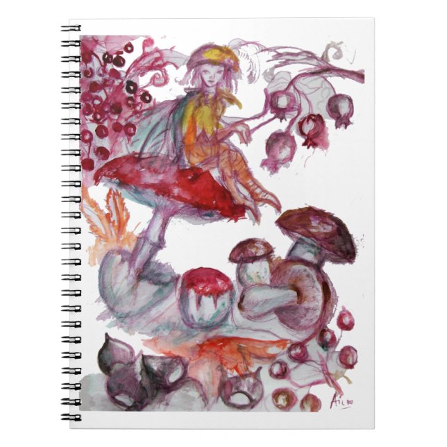 MAGIC FOLLET AV MUSHROOMS Red White Blommigt Fanta Anteckningsbok (Framsidan)