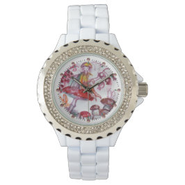 MAGIC FOLLET AV MUSHROOMS Red White Blommigt Fanta Armbandsur