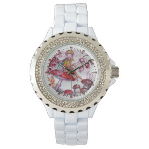 MAGIC FOLLET AV MUSHROOMS Red White Blommigt Fanta Armbandsur